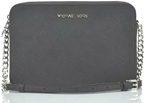 Michael Kors Women Leather Crossbody Bag Purse Messenger Handbag Black Silver MK