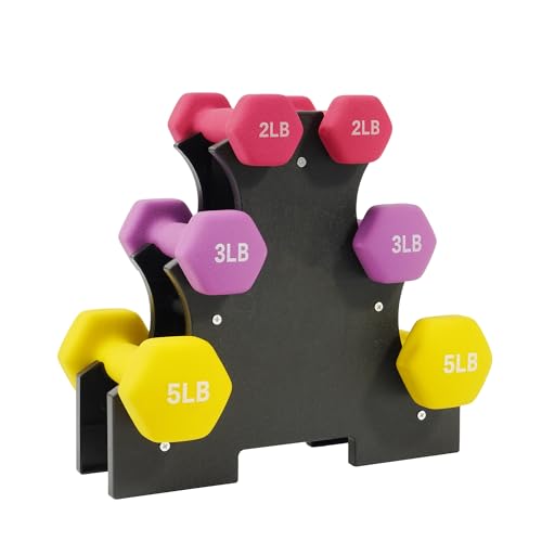 Fitvids Colored Neoprene Dumbbell Set with Rack, 20 LB 235LB Pairs, Color Series