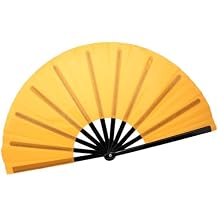 QIRMIZI Large Folding Hand Rave Fan - Nylon Cloth Fans-Vintage Retro Fans for Chinese Japanese Kung Fu, Tai Chi, Dance, Music Festivals, Parties, and Decorations,Orange
