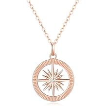 GAVU Compass Necklace for Women, 925 Sterling Silver Diamond Compass Necklace for Women