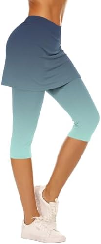 Womens Skorts Leggings Athletic Workout Plus Size Skorts Capris Elastic Waist Tummy Control Yoga Legging with Skirt