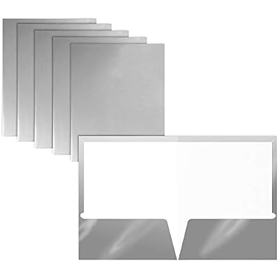 Better Office Products 2 Pocket Glossy Laminated Metallic Silver Paper Folders, Letter Size, 25 Pack, Paper Portfolios, Box of 25