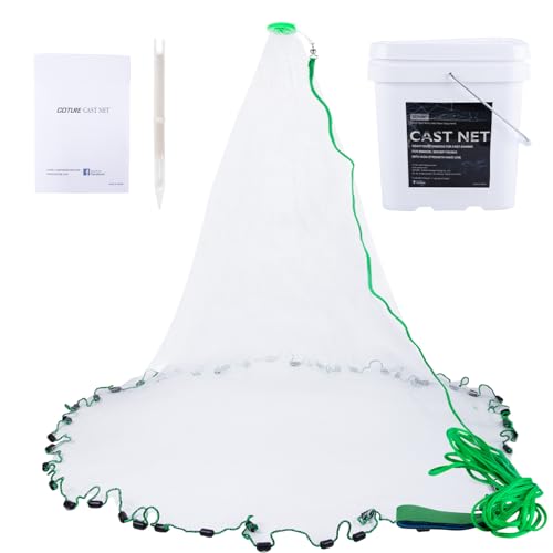 Goture American Fishing Cast Net Saltwater Freshwater, 38inch 14in Mesh Size Casting Net for Bait Fish Shrimp Trap, Black Sinkers, 3ft4ft5ft6ft8ft10ft Radius Throw Cast Net with Needle