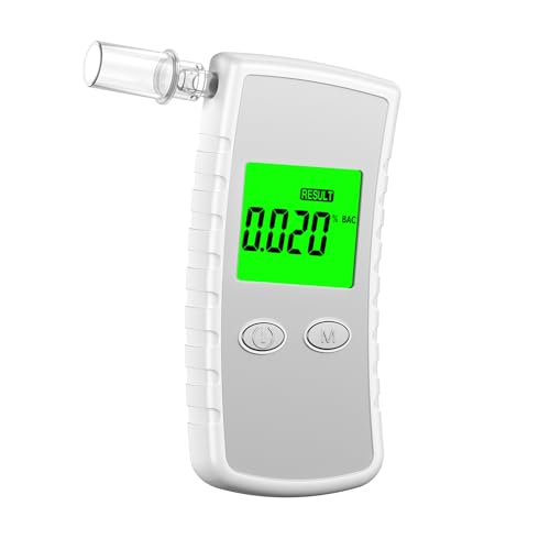 Breathalyzer,Professional-Grade Alcohol Breathalyzer Tester with LCD Display,High-Accuracy Professional Alcohol Tester with 10 Mouthpieces,Portable Alcohol Tester for Home and Party Use White