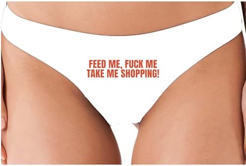 Knaughty Knickers Feed Me - Then We Fuck - Take Shopping - White Soft Cotton thong Adult Flirty Fun