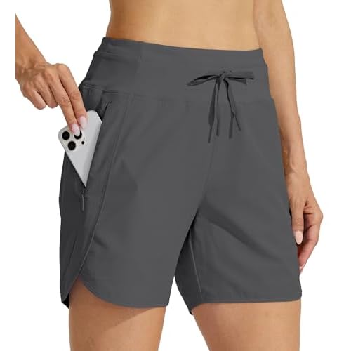 Willit Womens Athletic Running Shorts 5 Quick Dry Workout Hiking High Waisted Active Gym Exercise Zipper Pocket