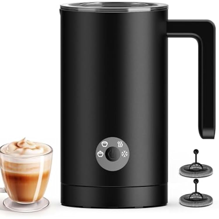 Milk Frother Electric, 4-in-1 Milk Frother and Steamer for Latte, Cappuccino, Hot & Cold Milk Froth Maker, Automatic Milk Steamer and Frother, Quiet One-Touch Operation, Easy to Clean