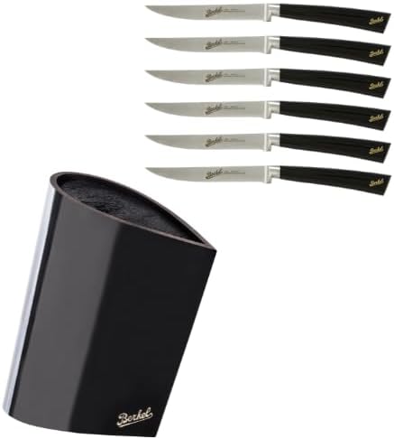 Berkel Elegance 6-PC Steak Knife Set w/Block & Bag, Stainless, Black