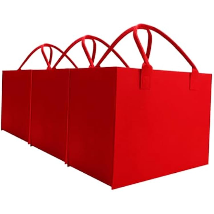 kaxilu Red Travel Felt Heavy Duty Grocery with Handles 3pcs Large 16.5x12.5x 10 DIY Gifts Bag Shopping Felt Bags Beach, Travel, Study, Gym,wedding DIY Gifts Bag