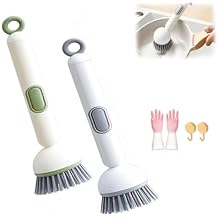 6-in-1 Rotatable Dish Brush with Detergent Dispenser, Dish Scrub Brush with Soap Dispenser, 360 Rotating Scrubber for Pots Pans Dishes Utensils, Non-Slip Grip Handle  with Wall Mount (2PCS)