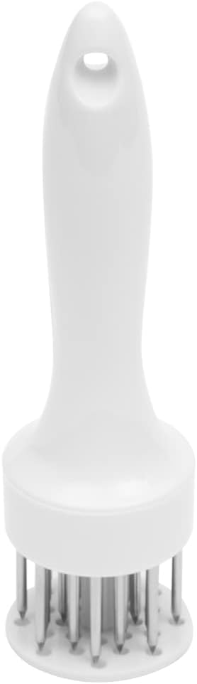 Home Basics Meat Tenderizer, White | Stainless Steel Prongs | Protective Cover | Compact