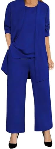 Women 3 Piece Outfits Long Sleeve Cardigan Sleeveless Top Wide Leg Pants Sweatsuit Sets Wedding Guest Pant Suits