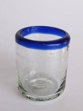 Cobalt Blue Rim 2 oz Small Sipping Glasses (set of 6), Recycled Glass, Lead-free, Toxin-Free