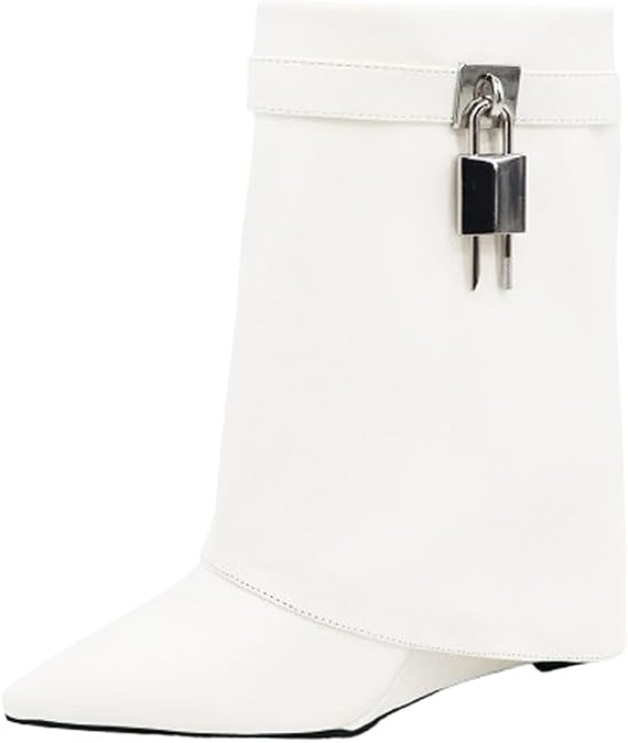 BAMBOO Women's Black Casual Wedge Mid Calf Boots