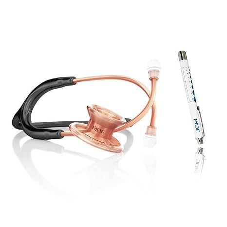 MDF Instruments One Epoch Lightweight Titanium Stethoscope, Adult, Rosegold/Black Tube + MDF LUMiNiX Medical Professional Penlight
