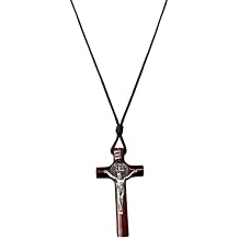 Catholica Shop Saint Benedict Medal Wood Crucifix Cord Necklace for Men & Women Handcrafted Religious Pendant, Healing, Travel Protection, Perfect for Gifting on Special Occasions, Made in Brazil