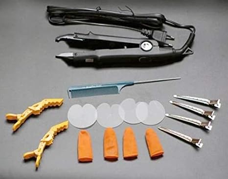 "JR611-Black-A Set" Fusion Hair Extension Thermostat Tool Iron PTC Traceless Nano Hair Extension Heating Pliers Heat Iron Connector Wand Melting Tool with Adjustable Setting(Black Color A Set)