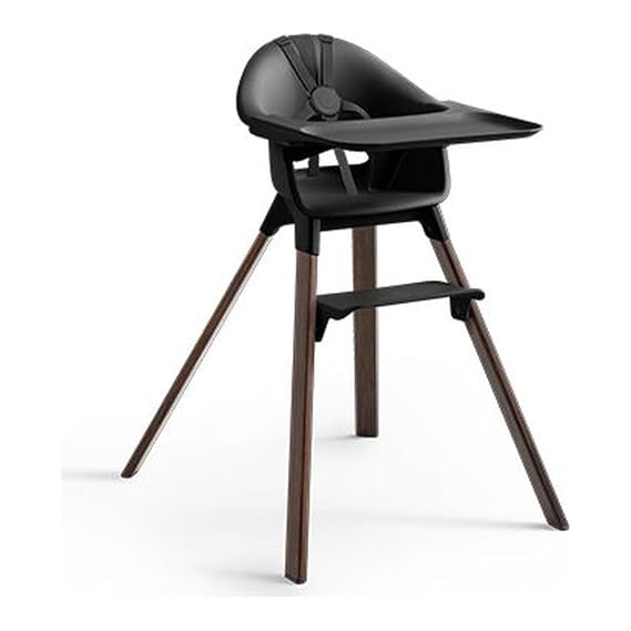 Stokke Clikk High Chair, Includes Tray + Harness, Black/Warm Brown