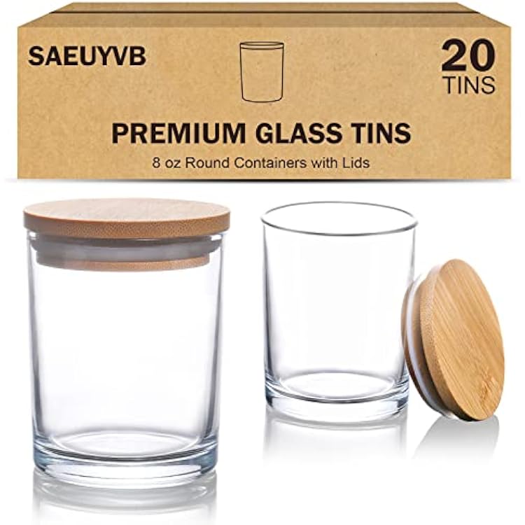SAEUYVB Glass Candle Jars, 20 PCS, 6 oz, Clear, Round, Snap Lid, Candle Making Kit