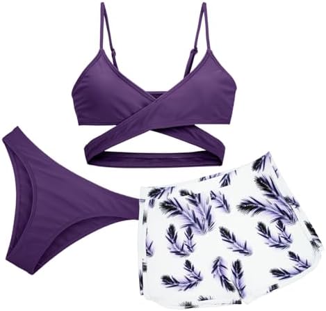 Happy Cherry Swimsuits for Teen Girls Bikini Cute Bathing Suits Kids Tropical Floral 3 Piece Swim Suits with Shorts Skirt