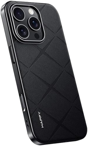 Case for iPhone 1616 Plus16 Pro16 Pro Max, Luxury Leather Electroplated Bumper, Scratch-Resistant Anti-Fingerprint Cover,Black,16 Pro Max