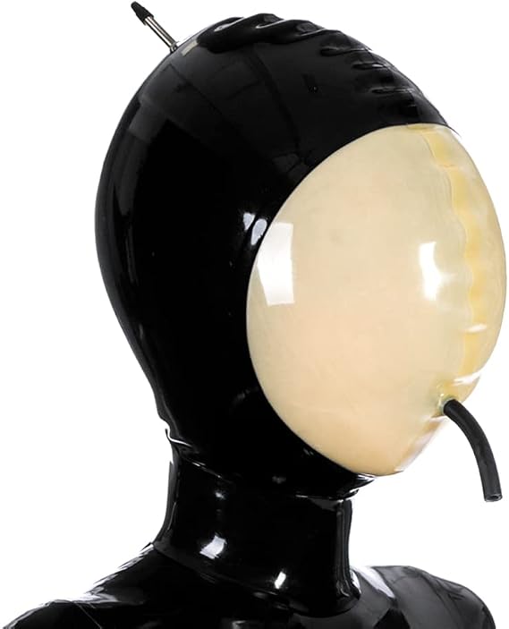 Latex Hood Inflatable Mask Full Face Hood Inflation Breathing Zipped Latex Mask