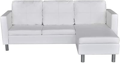 White Modern Sectional Sofa 3-Seater L Shape Loveseat Couch Leather Lounge Living Room WPC Pine Wood Slats Chrome-Plated Iron Fabric Cotton Polyester Polyurethane PVC 74x48x30.3