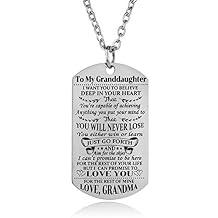 YEEQIN Granddaughter Necklace Love Granddaughter Dog Tag Believe Inspirational Gifts From Grandma Grandmother To Granddaughter Birthday Graduation Gifts