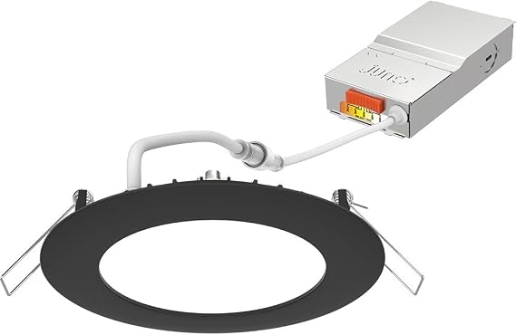 Juno LED Recessed Lights 6 Inch Round Wafer Downlight, 5-in-1 Switchable White Color Temperature, 120 Volts, 6-Inch Ultra-Thin Flat Trim, Matte Black with Brushed Nickel Trim (WF6 SWW5 90CRI MBBN M6)