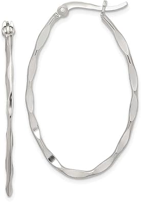 Sterling Silver Twisted Oval Hoop Earrings