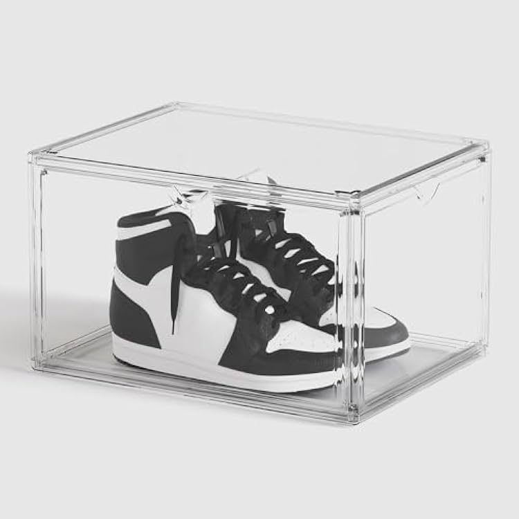 mooas Large Shoe Organizer for Closet, Stackable Shoe Storage Box with Clear Door Foldable Space-Saving Shoe Rack for Sneakers, Plastic Shoe Container for Display Fit up to US Size 15