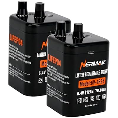 NERMAK 6 Volt 12Ah Lithium Ion Heavy Duty Lantern Battery 2 Pack, 2000 Cycles Rechargeable LiFePO4 Battery for 4R25 LanternSpring S2 Terminals
