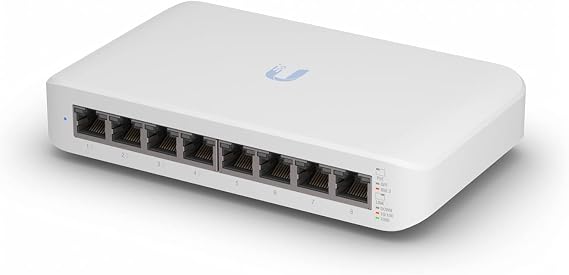 Ubiquiti Networks UniFi switch lite 8 PoE, 8-port gigabit managed layer 2 switch with 4 PoE+ ports (52W), fanless, wall mountable, white (USW-LITE-8-POE)