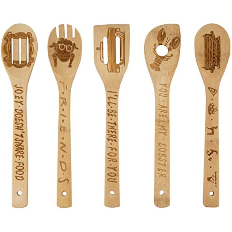 5 Piece Friends Wooden Spoons for Cooking,Friends TV Show Gift,Friends Themed Gift,Bamboo Cooking Utensil Spoons Housewarming Wedding Birthday Mom Anniversary Kitchen Gift Idea Kitchen Decor