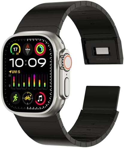 ACESTAR Full Titanium Band Compatible with Apple Watch Ultra 321 49mmSeries 10 46mm, 24mm Wide Adjustable Links with Titanium Magnetic Clasp Connectors and DLC Coating
