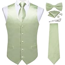 DiBanGu Suit Vest for Men Vest Set with Tie Bowtie Tie Clip Pocket Square Cufflinks 6Pcs Waistcoat