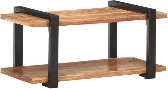 TV Cabinet Natural Wood and Black Solid Acacia Wood and Iron Medium Entertainment Center Entertainment Center