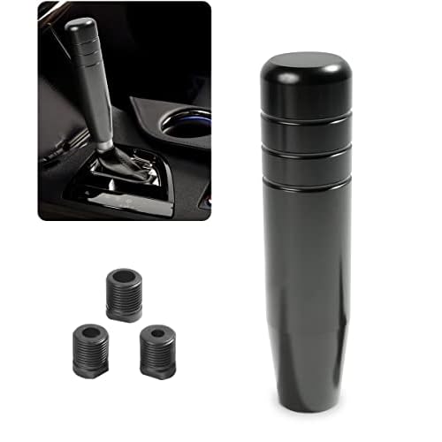 YAKEFLY Gear Stick Knob, Heavy Weighted Car Shift Head With 3 Threaded Adapters, Aluminum Alloy Lever Knob Black