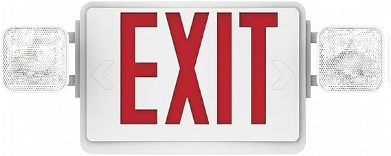 Pack 1 Double Sided LED Emergency Exit Sign with Dual Lights, Remote Capable, Backup Battery, Red Letters, Fire-Resistant (UL 94V-0), 120-277V Commercial Grade