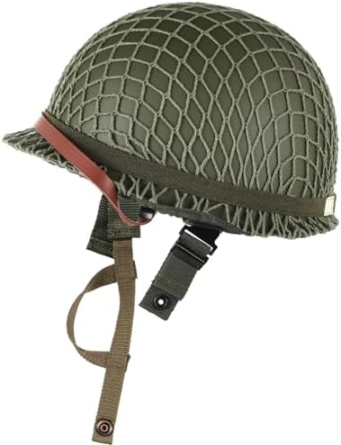 M1 Us Wwii Helmet Replica With Chin Strap, Steel Shell, Cat Eyes, Netting Historical Military Gear For Collectors & Events