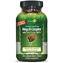 Irwin Naturals Mega B-Complex - 60 Liquid Softgels - Vitamin B Complex with Vitamin B12, Folate B9, Biotin B7, B1, B2, B3, B5, B6, and Quick Energy MCTs