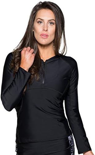 Tuga Womens Zip Rash Guard, UPF 50 Sun Protection Swim Shirt, Made in USA