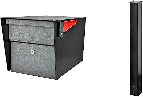 Mail Boss 7521 Mail Manager Locking Mailbox, Large, Black & Granite and Mail Boss 7121 Black In-Ground Mounting Post