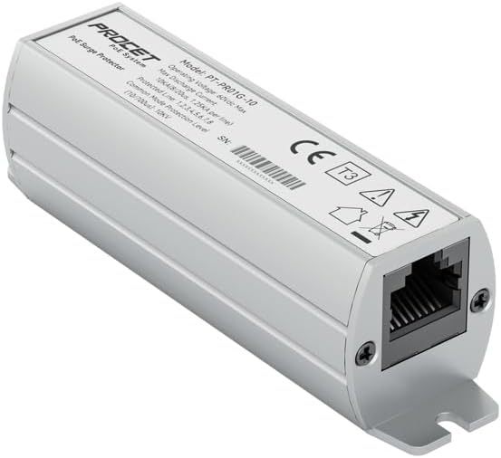 PROCET Ethernet Surge Protector Gigabit - 20KV Industrial Lightning Arrestor for -40F to 185F, 120Wmax 10 Gbps PoE++ RJ45 Surge Protector, Gas Discharge Tube(GDT), PT-PR01G-10