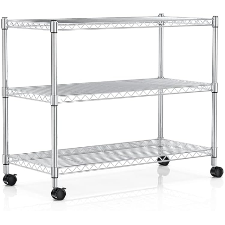 YSSOA Heavy Duty 3-Tier Storage Shelves 750Lb Capacity, 24.02 D x 13.78 W x 21.97 H Shelving Unit for Pantry, Garage, Laundry and Kitchen, Chrome