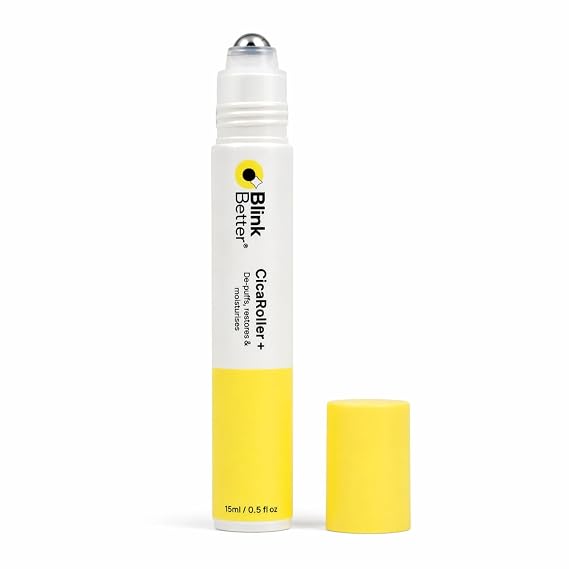 BlinkBetter CicaRoller+ Cooling Eye Roller Serum for Eyelids and Under Eyes Refreshes, Revitalizes, Smooths & Hydrates Tired Eyes with 2.5% Caffeine, Peptides, Cica & Panthenol, 15 ml