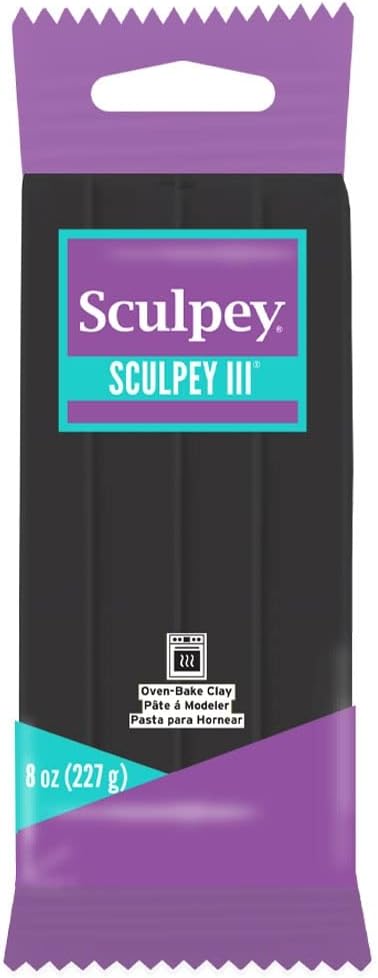 Sculpey III Polymer Oven-Bake Clay, Black, Non Toxic, 8 oz. bar, Great for Modeling, Sculpting, Holiday, DIY, Mixed Media and School Projects. Great for Kids and Beginners!