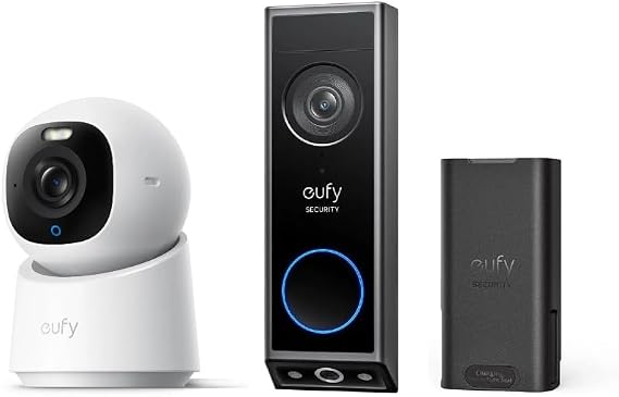 eufy Security Battery Video Doorbell E340 with Battery Indoor Cam E30, Latest Generation, 4K UHD Security Camera, 360 Pan-Tilt