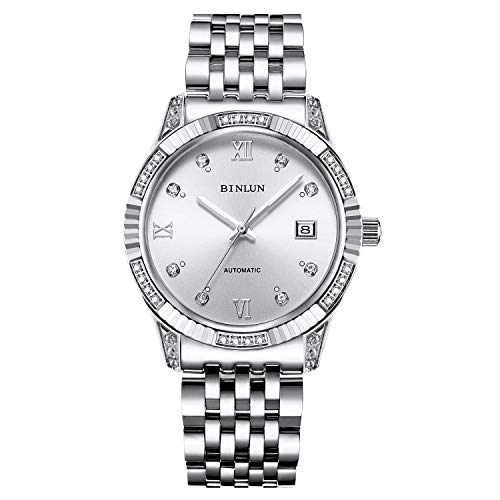 BINLUN Men Mechanical Automatic Wrist Watches with Easy Read Dial, Simple and Stylish,Silver