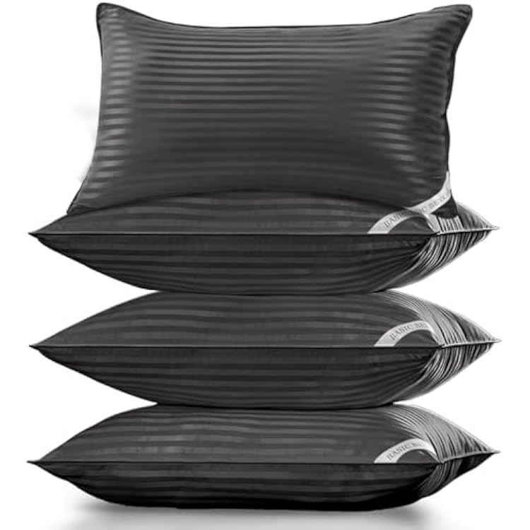 Basic Beyond Bed Pillows Queen Size Set of 4 - Down Alternative Pillows for Sleeping, Soft 20 x 28 Inches 4 Pack Queen Pillows for Back, Stomach or Side Sleepers, Black